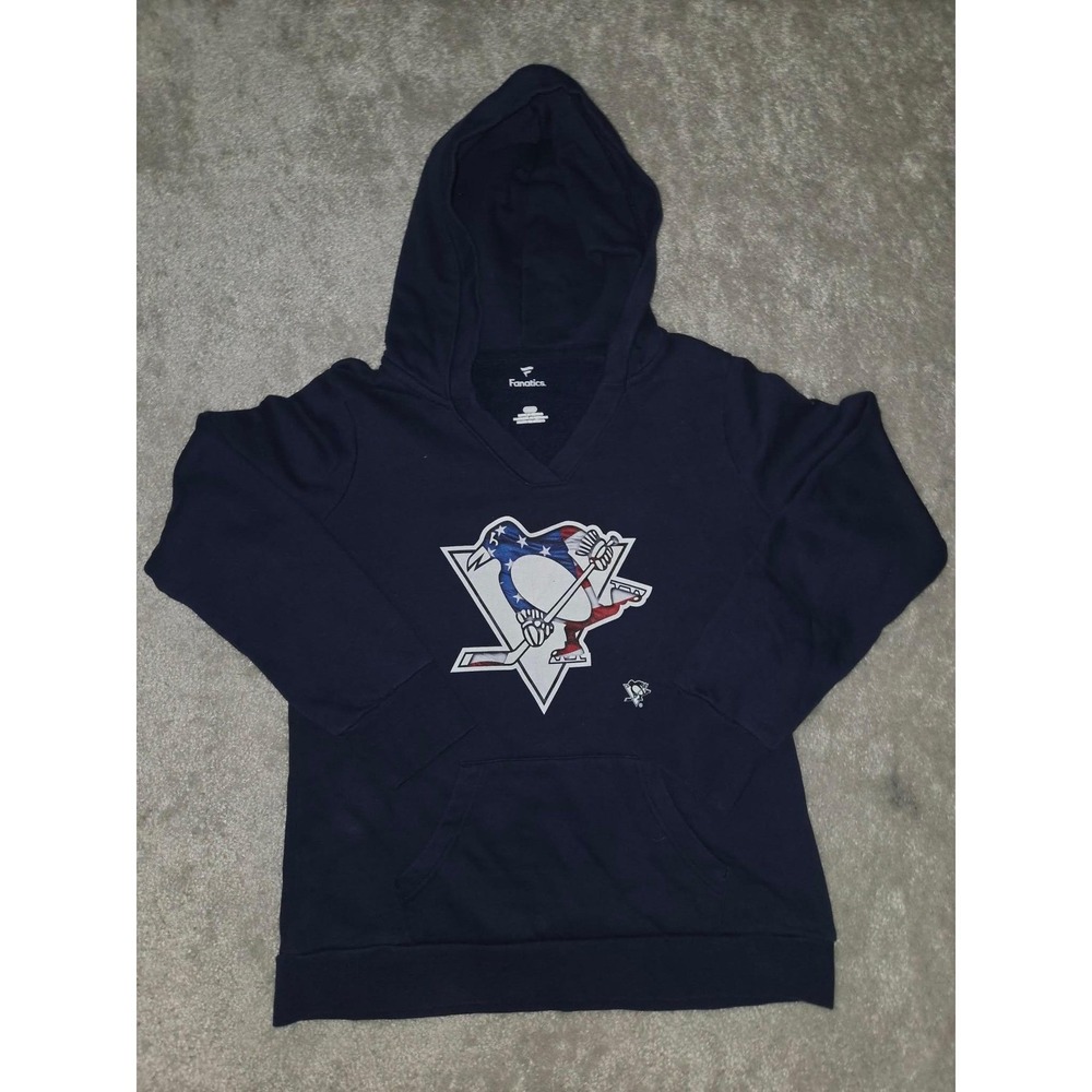 Fanatics Hoodie Pittsburgh Penguins Navy Blue‎ American Flag Logo Women's L - Picture 3 of 8